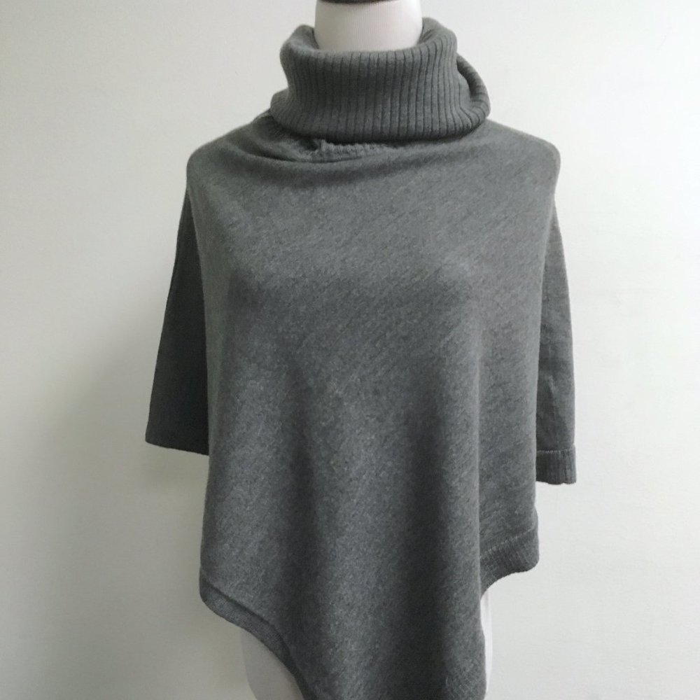 Eileen Fisher gray merino wool cowl neck poncho sweater one size
